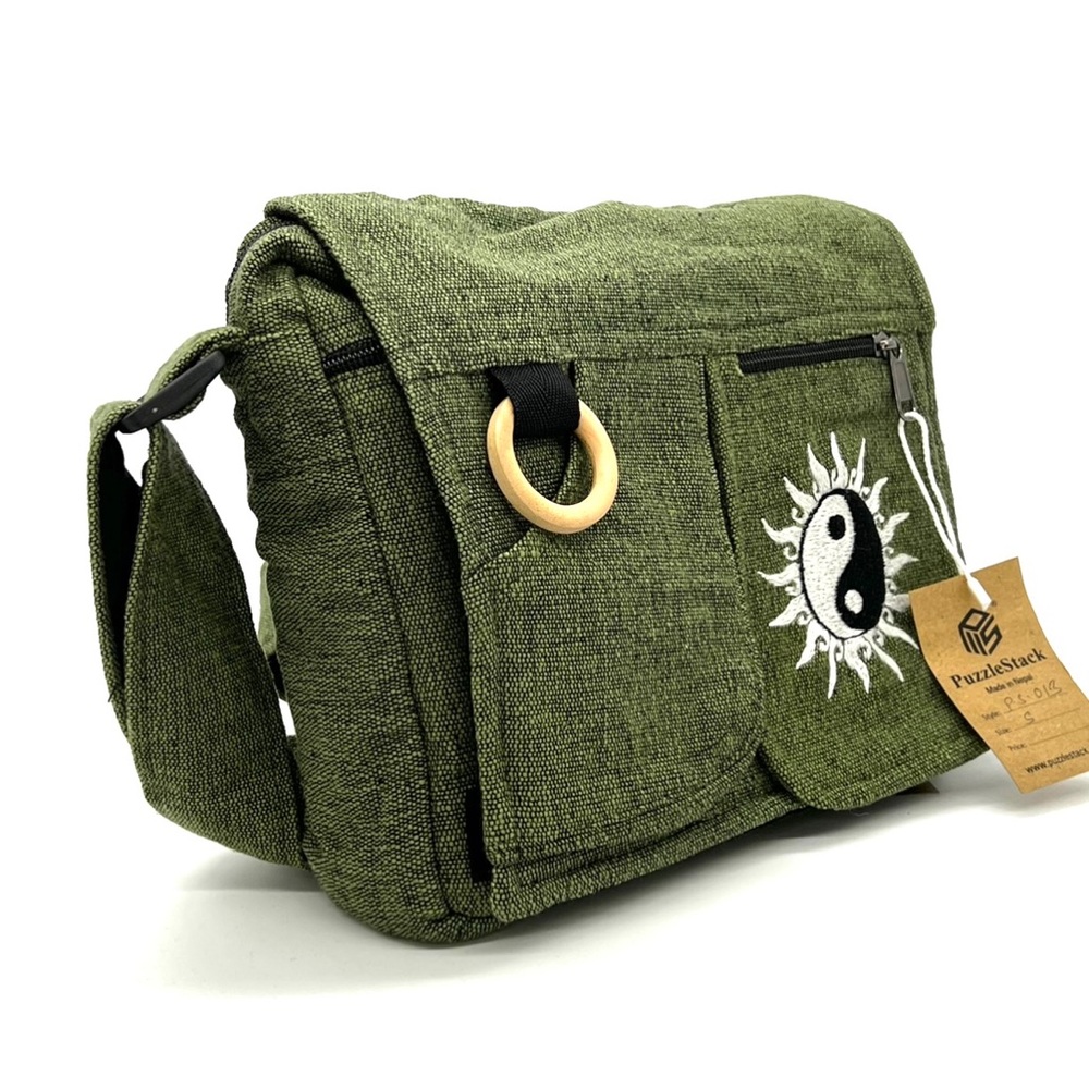 Messenger Bag Sustainable Eco bag Handmade Gift Yin Yang Embroidery - Picture 3 of 8
